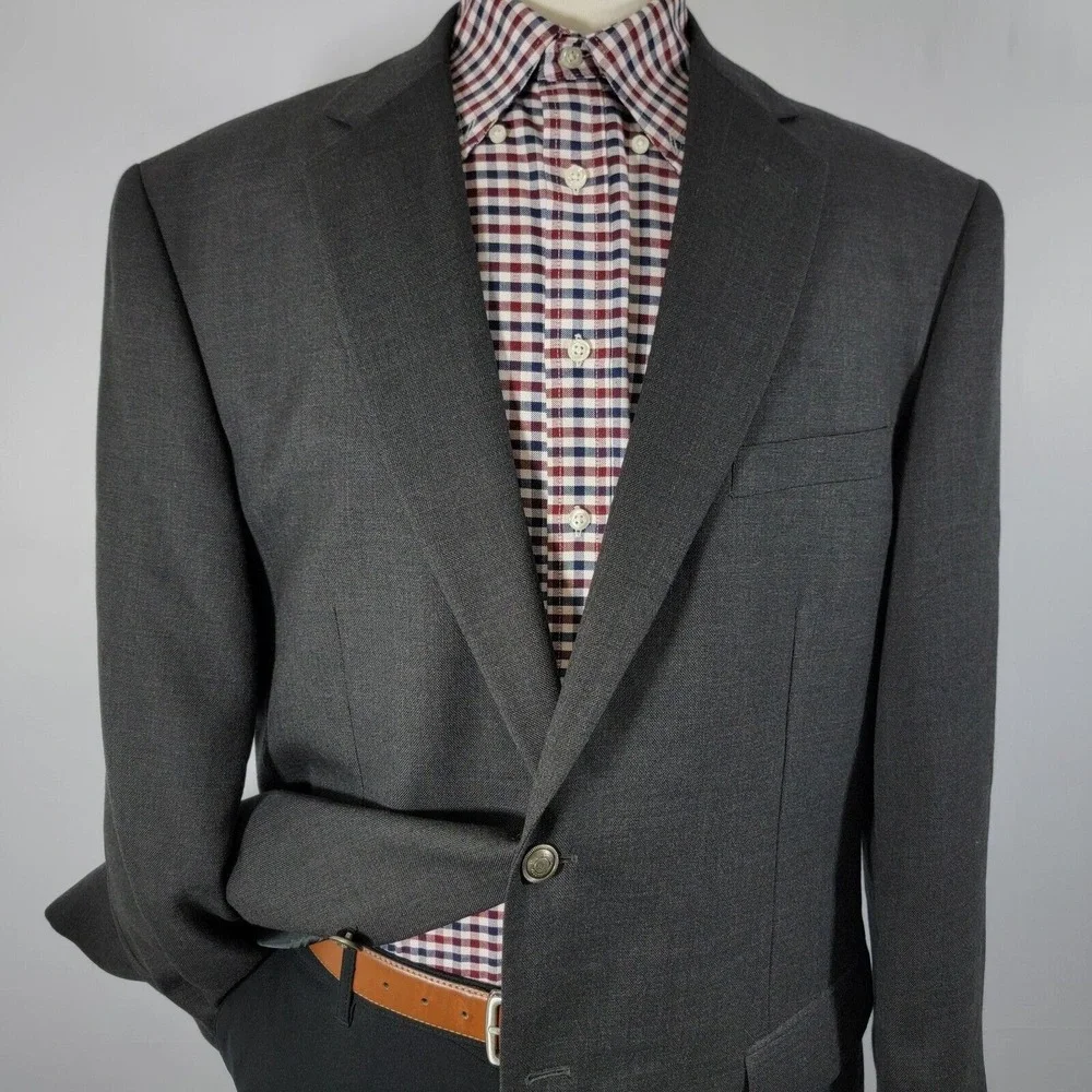 Stafford Men's Sport Coat‎ Blazer Two Button Charcoal Gray Poly Wool Size 46L